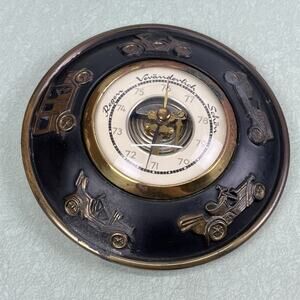 Vintage Aneroid Barometer Solid Brass & Glass German Car Themed
